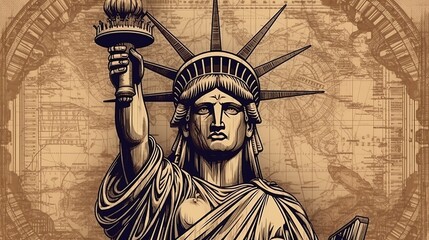 Obraz premium statue of liberty, freedom monument, liberty sculpture, lady liberty, iconic statue, symbol of freedom, colossal landmark, monumental structure, national symbol, New York generative ai