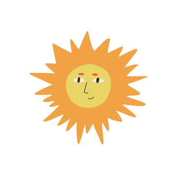 The sun is drawn in a flat style. Space, solar system. Hand drawn vector illustration.