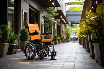 Wheelchair on footpath in natural park mall, Generate with Ai.