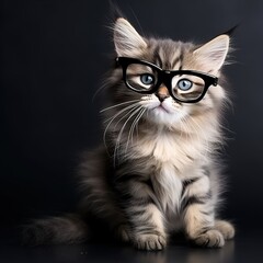 Fototapeta premium Closeup portrait of funny cat wearing glasses isolated on clear background