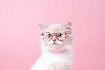 Closeup portrait of funny cat wearing glasses isolated on clear background
