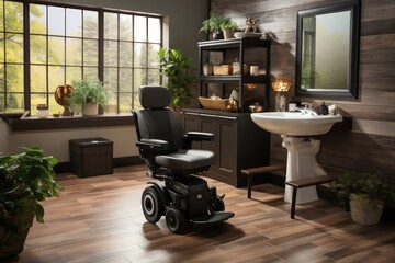 Toilet interior design with Wheelchair, Generate with Ai.