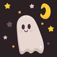 Cute vector ghost  ,cartoon character in doodle style for different children design uses .
