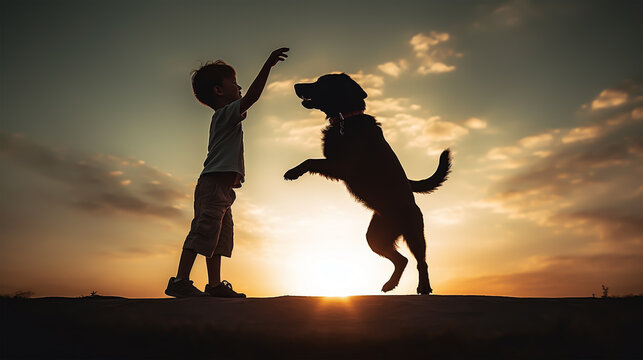 dark silhouette image of a boy doing flyball . 