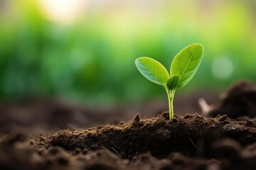 Fototapeta premium single deep green plant growing on its own in rich soil