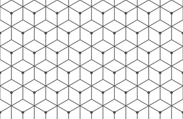 Isometric cube grid seamless pattern. Line isometric grid. Cubic hexagon texture. Rhombus mesh background. Geometric squared pattern. Vector illustration on white background.