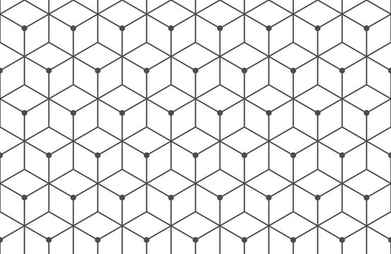 Isometric cube grid seamless pattern. Line isometric grid. Cubic hexagon texture. Rhombus mesh background. Geometric squared pattern. Vector illustration on white background.