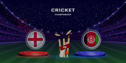 Cricket match concept champions league with participant countries batsman helmets and stadium background