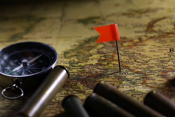 Kyiv map. Kyiv pin map. Close up of Kyiv map with red flag pin. Map with red pin point of Kyiv in...
