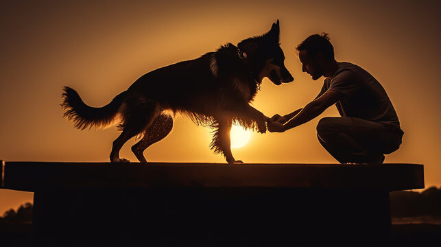 dark silhouette image of a men doing flyball . 