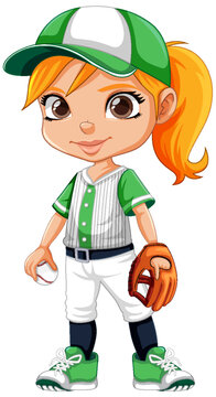 Sport girl cartoon character baseball