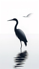 Flat design illustration of a standing heron, generative AI.