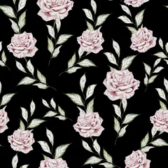 Foto op Plexiglas Watercolor seamless pattern with roses flowers. Illustration © knopazyzy