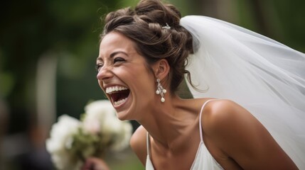 A candid photo of a bride at her summer wedding