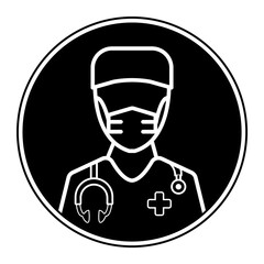 Icon doctor. Illustration. Emergency doctor. Medicine, healthcare, pharmacy. Black icon on white background.