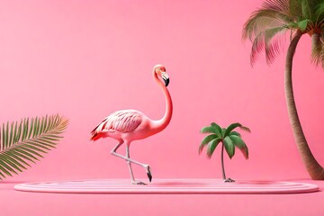pink flamingo on  a tropical island generated  by AI technology