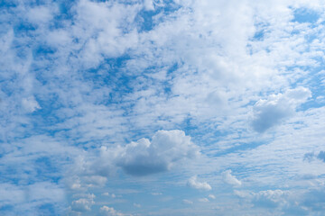 Fototapeta premium Blue Sky with White Clouds, Sunny Cloudy Sky Texture Background, Fluffy Clouds Pattern, Sunny Cumulus