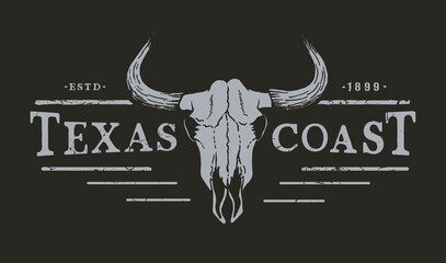 Texas coast. Western logotype with bull skull.Black version - 646703795