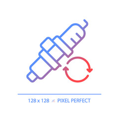 2D pixel perfect gradient car spark plug icon, isolated vector, thin line illustration representing car service and repair.
