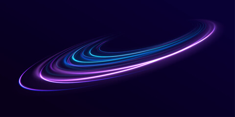 Neon color glowing lines. Racing cars dynamic flash effects city road with long exposure night ligh. Red blue motion police line. The effect of speed on a blue background. Vector Illustration. - obrazy, fototapety, plakaty