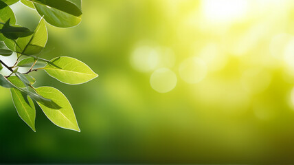 Fototapeta na wymiar Green foliage and sunshine, blur background