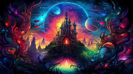 Colorful fantasy castle background