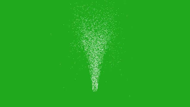 Snow fountain with dust particles falling on surface with green screen background