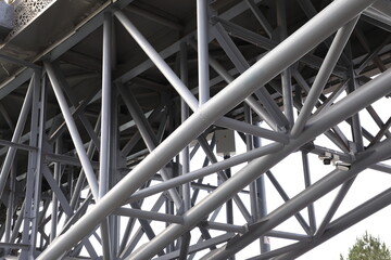 Steel structure of a bridge, close-up, horizontal photo.