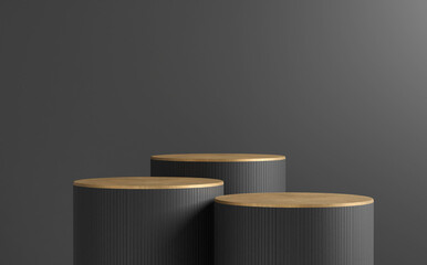 black wooden and gold podium cylinder, product presentation