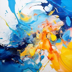 an abstract painting of color splashes in bright colors, in the style of fluid gestures
