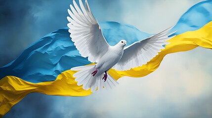 white dove and ukraine flag