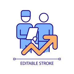 2D editable improved patient care icon representing health interoperability resources, isolated vector, multicolor thin line illustration.