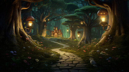 A fairy tale forest a fantastic fairy tale with path