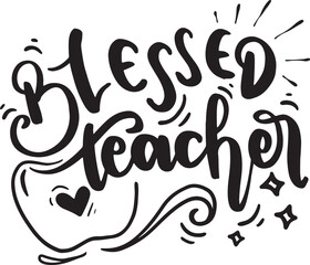 Teacher's Day lettering quotes. Vector illustration on white background with red apple and pencil. Back to School with rainbow