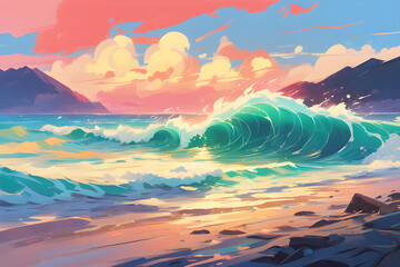  Colorful beach painting background