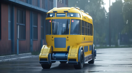 Obraz premium School yellow bus of the future, generative AI.