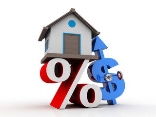 3d illustration Real estate concept, Dollar Sign with house