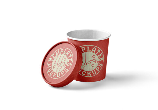 Mockup of customizable paper food container with lid off and customizable background