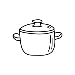 Saucepan doodle icon in vector. Hand drawn casserole illustration in vector