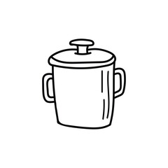 Saucepan doodle icon in vector. Hand drawn casserole illustration in vector