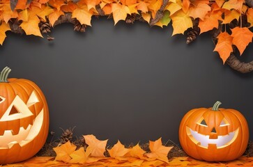 Naklejka na ściany i meble Spooky Halloween Background: Pumpkin Frame for a Ghoulish Display. Generative AI.