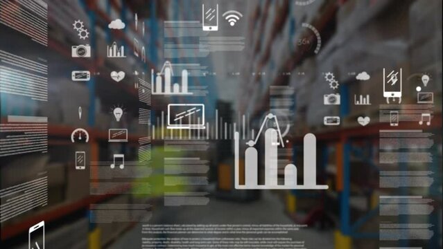 Animation of interface with data processing against warehouse
