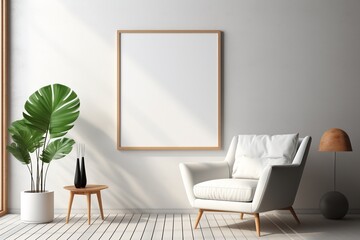 Modern Aesthetic Interior Design with Small Blank Poster Created with Generative AI