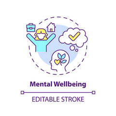 2D editable multicolor icon mental wellbeing concept, isolated vector, mindful entrepreneurship thin line illustration.
