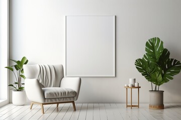 Modern Aesthetic Interior Design with Small Blank Poster Created with Generative AI