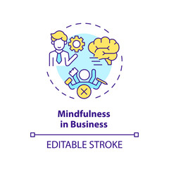 2D editable multicolor icon mindfulness in business concept, isolated vector, mindful entrepreneurship thin line illustration.