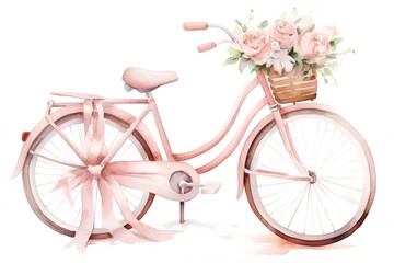 Bicycle with flowers. Hand drawn watercolor illustration isolated on white background