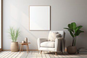 Modern Aesthetic Interior Design with Small Blank Poster Created with Generative AI