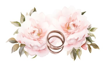Wedding bouquet with pink peony flowers. Watercolor illustration.
