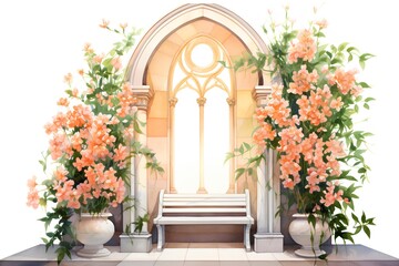 Fototapeta na wymiar Wedding archway with flowers on a white background. 3d rendering